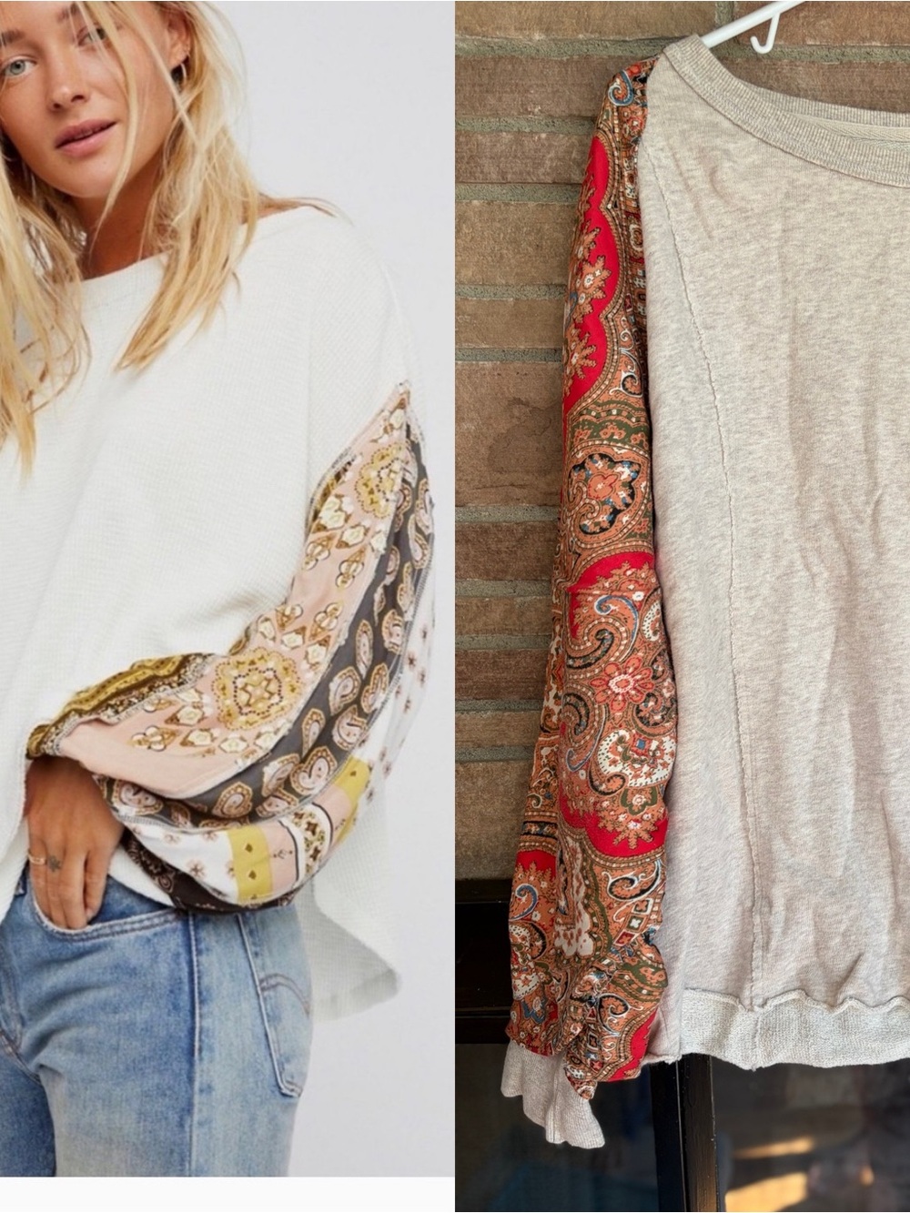 Free People Boat Neck Patterned Balloon Sleeve Thermal